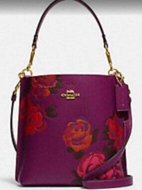 Coach Magenta Purple Red Jumbo Floral Mollie 22 Bucket Bag